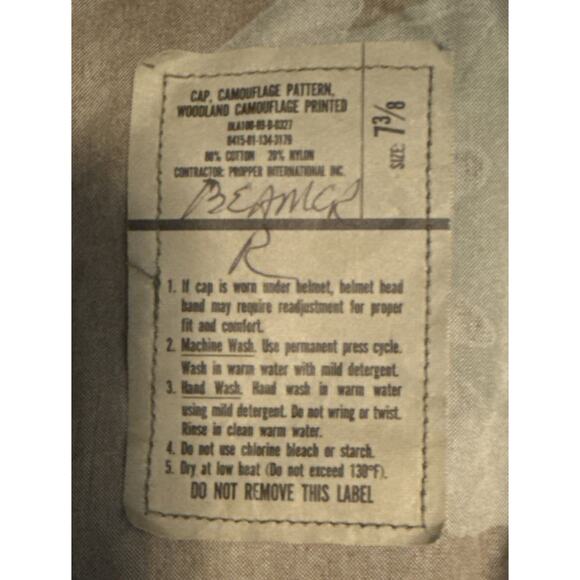 Class 1 U.S. Army Camouflage Hat With Ear Flap Size 7 3/8 Preowned Mint - Picture 6 of 6